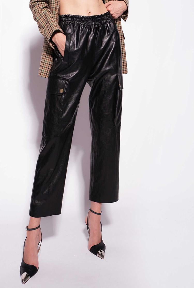 Black Women's Pinko Leather-look Cargo Pants | Ireland-04687529