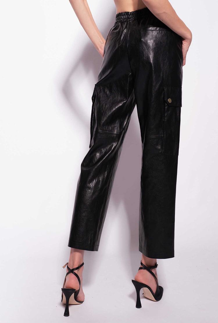 Black Women's Pinko Leather-look Cargo Pants | Ireland-04687529