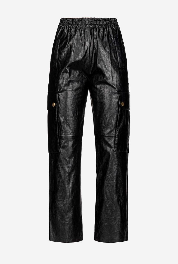 Black Women's Pinko Leather-look Cargo Pants | Ireland-04687529