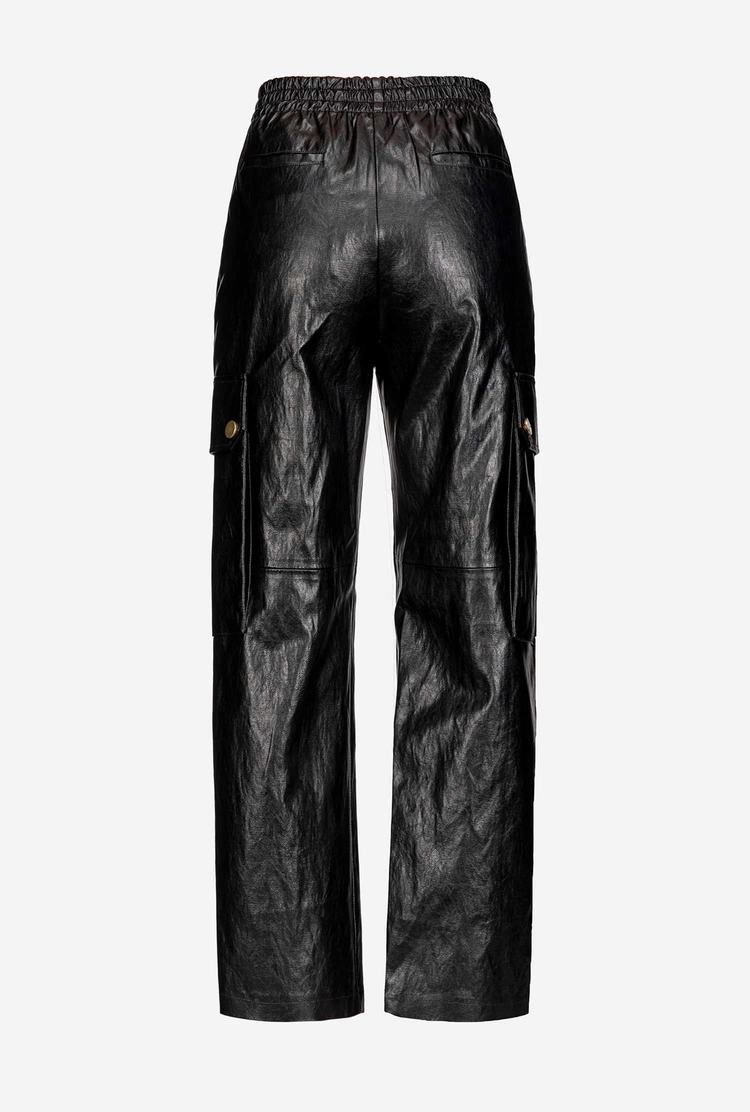 Black Women's Pinko Leather-look Cargo Pants | Ireland-04687529