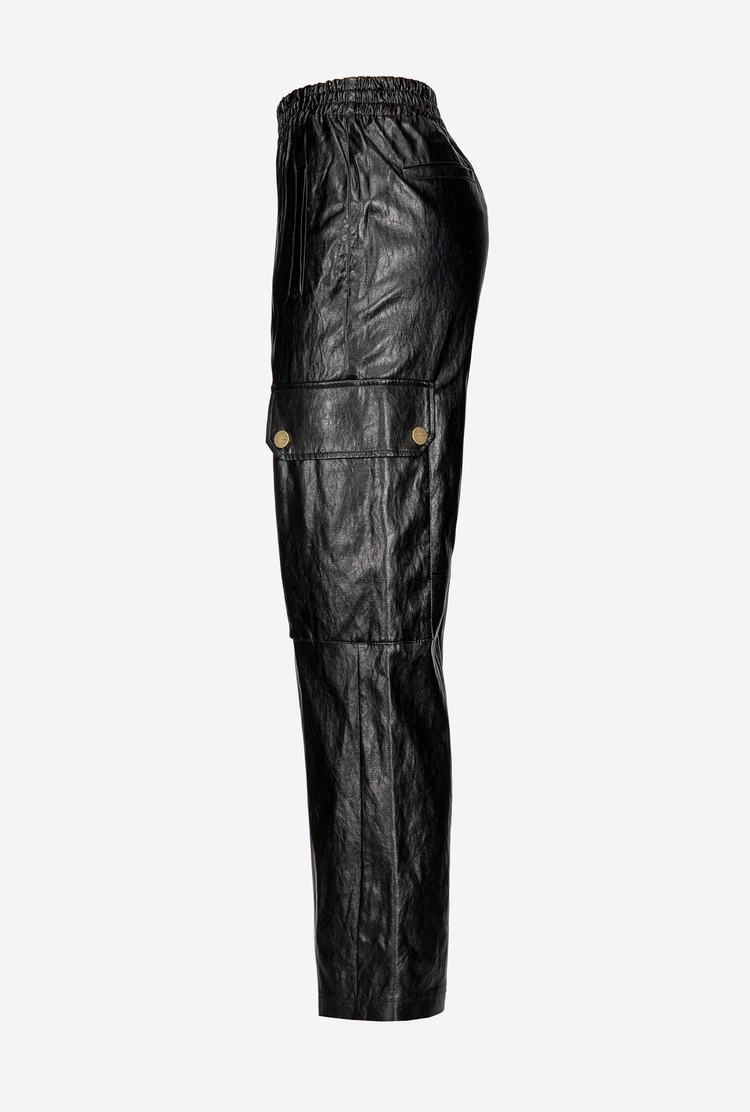 Black Women's Pinko Leather-look Cargo Pants | Ireland-04687529