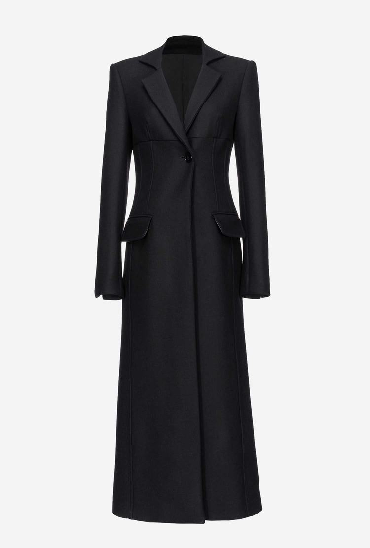 Black Women's Pinko Long Fitted Coats | Ireland-35418099