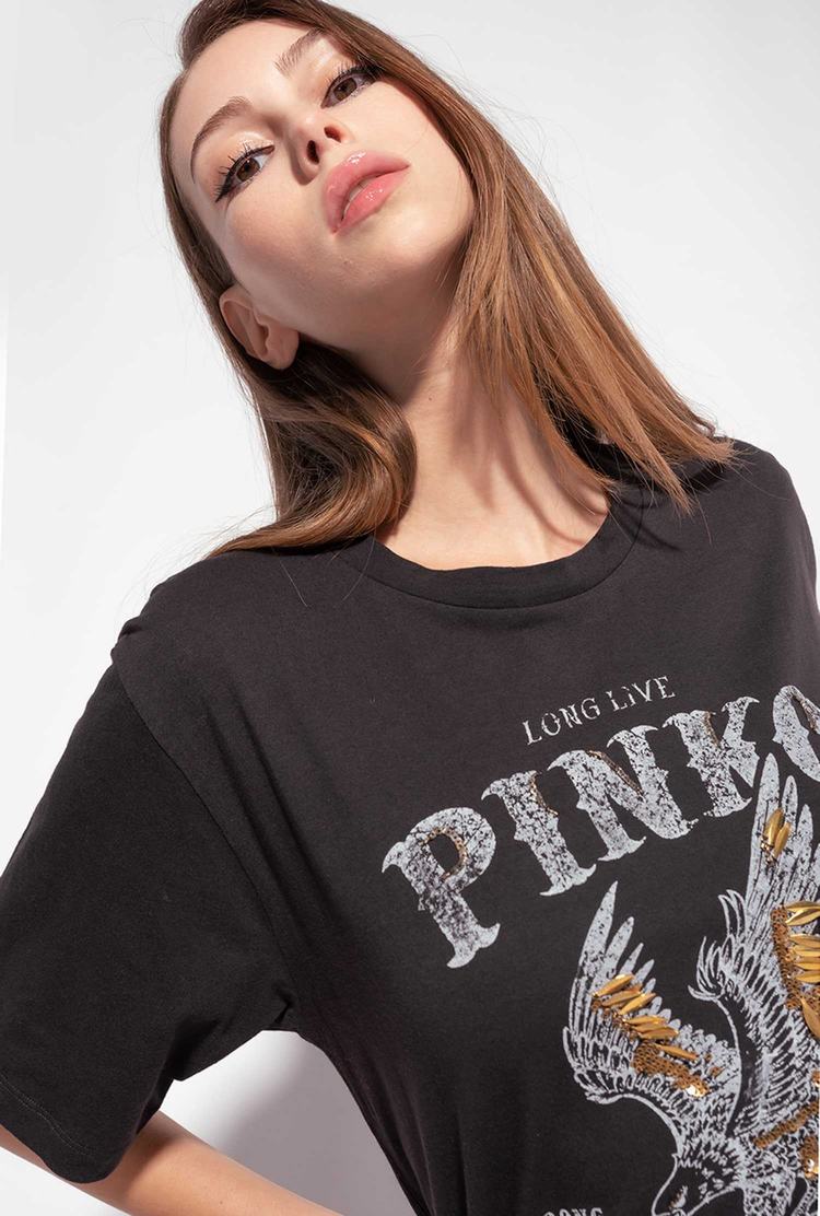 Black Women's Pinko Long Live T Shirts | Ireland-60345199