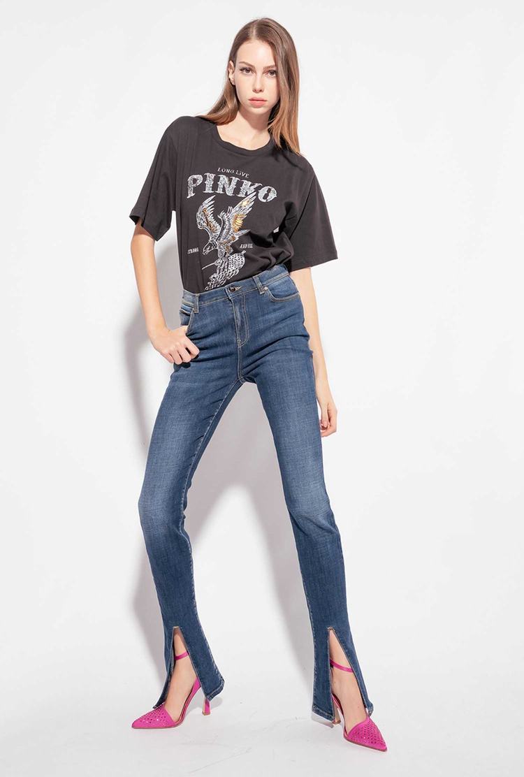 Black Women's Pinko Long Live T Shirts | Ireland-60345199