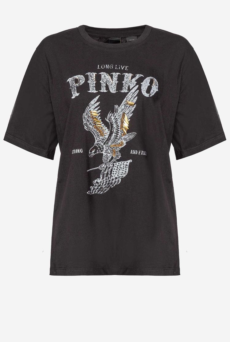 Black Women's Pinko Long Live T Shirts | Ireland-60345199