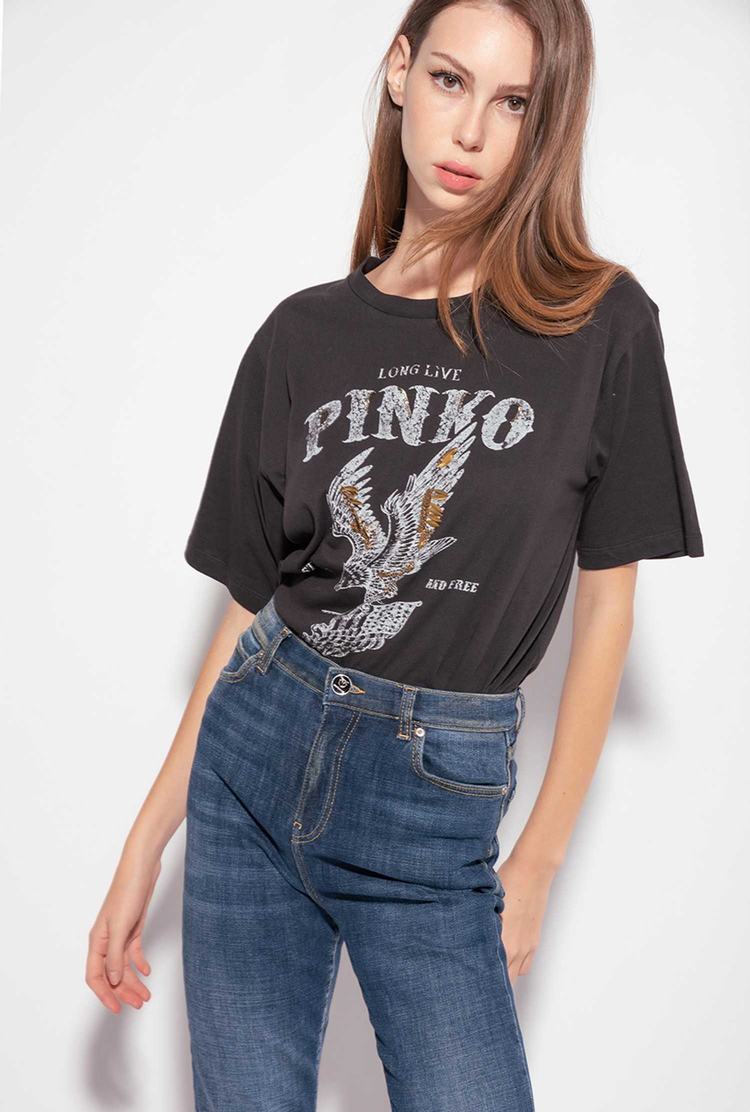 Black Women\'s Pinko Long Live T Shirts | Ireland-60345199