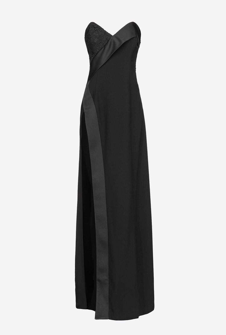 Black Women's Pinko Long Satin And Lace Dress | Ireland-80631749