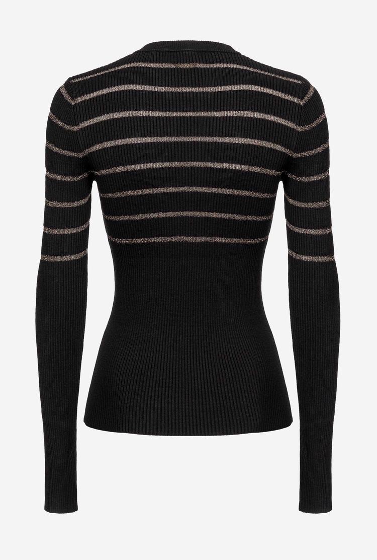 Black Women's Pinko Long-sleeved Lurex Striped Sweaters | Ireland-04753919