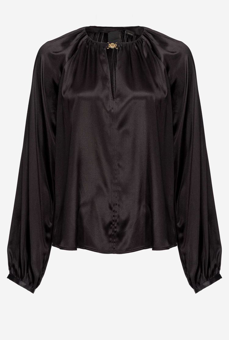 Black Women's Pinko Long-sleeved Stretch Satin Shirts | Ireland-50314979