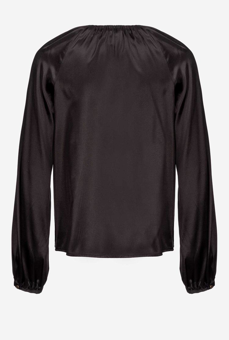 Black Women's Pinko Long-sleeved Stretch Satin Shirts | Ireland-50314979