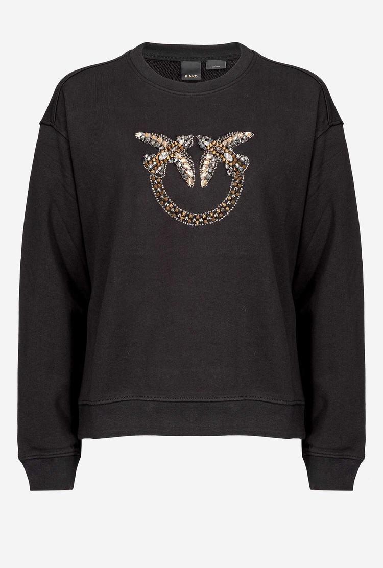 Black Women's Pinko Love Birds Embroidery Sweatshirt | Ireland-75634199