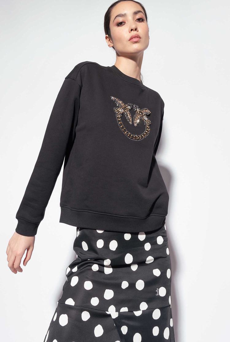 Black Women\'s Pinko Love Birds Embroidery Sweatshirt | Ireland-75634199