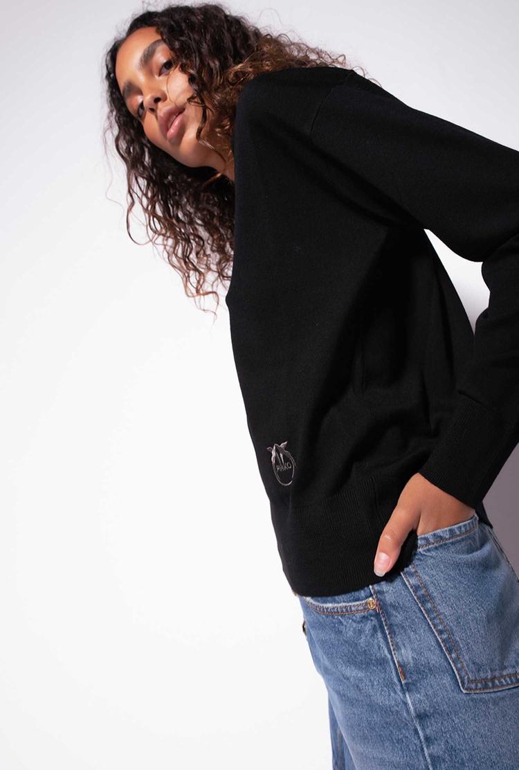 Black Women's Pinko Love Birds Embroidery Pullover | Ireland-85302469