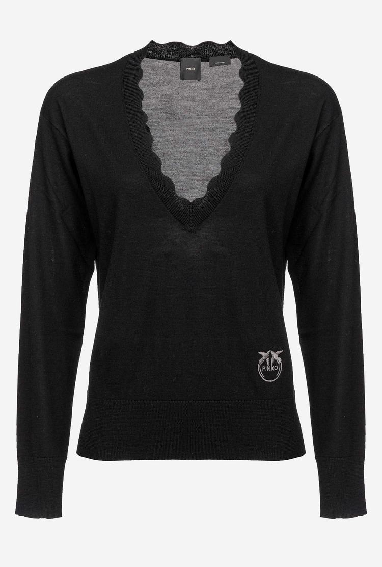 Black Women's Pinko Love Birds Embroidery Pullover | Ireland-85302469