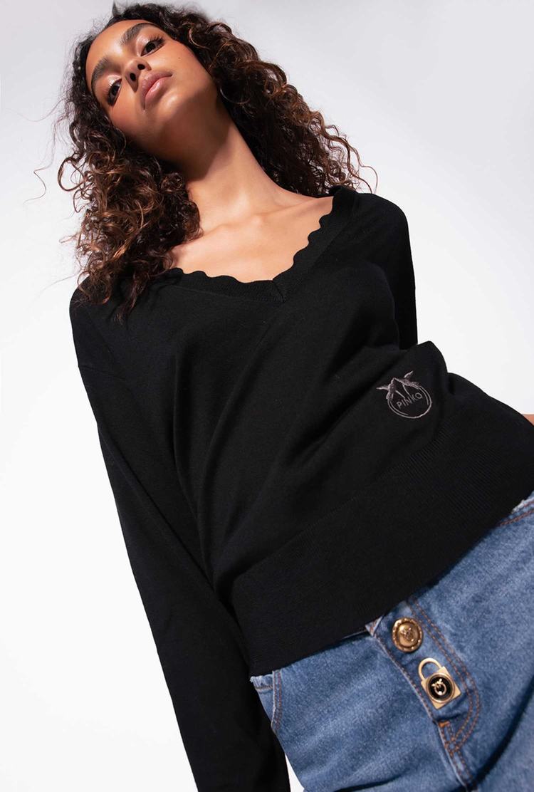 Black Women\'s Pinko Love Birds Embroidery Pullover | Ireland-85302469