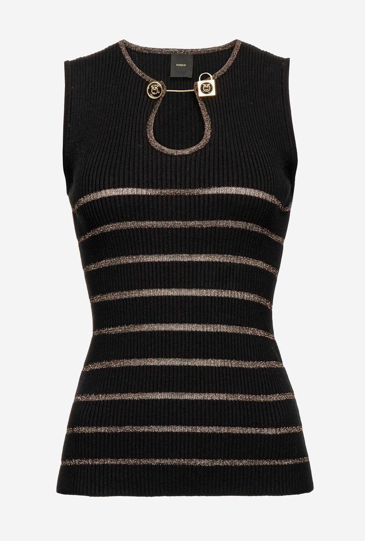 Black Women's Pinko Lurex Striped Tanks | Ireland-03694859