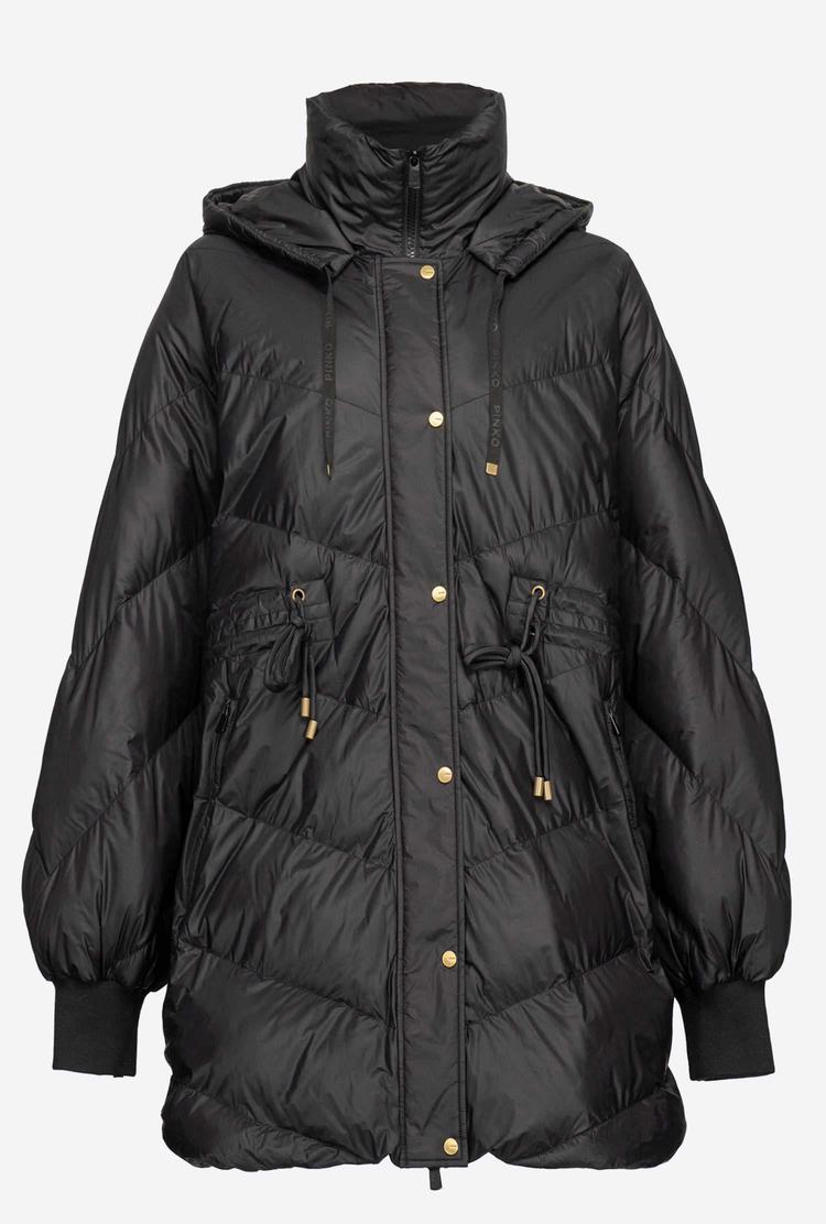 Black Women's Pinko Midi Technical Canvas Down Jackets | Ireland-93650749