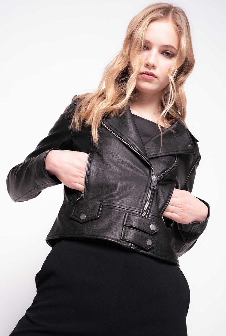 Black Women's Pinko Nappa Leather Biker Jacket | Ireland-93750619