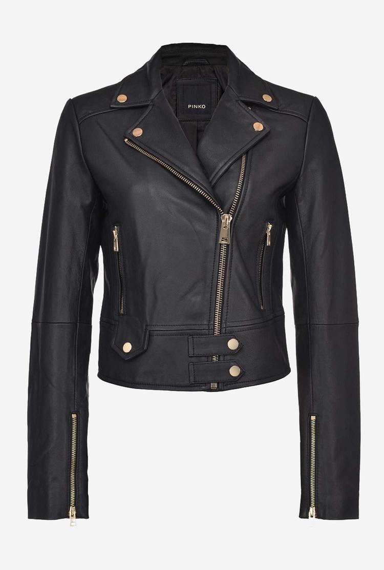 Black Women's Pinko Nappa Leather Biker Jacket | Ireland-93750619