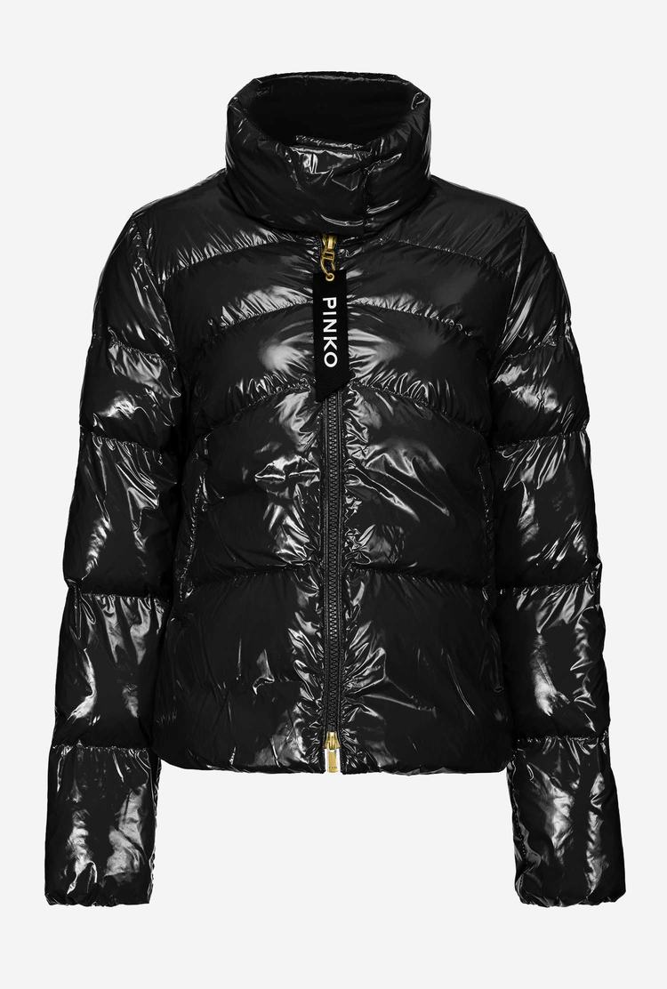 Black Women's Pinko Padded Crystal Nylon Jackets | Ireland-27906189