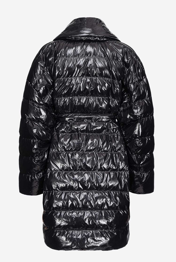 Black Women's Pinko Padded Crystal Nylon Double-breasted Jackets | Ireland-58069729