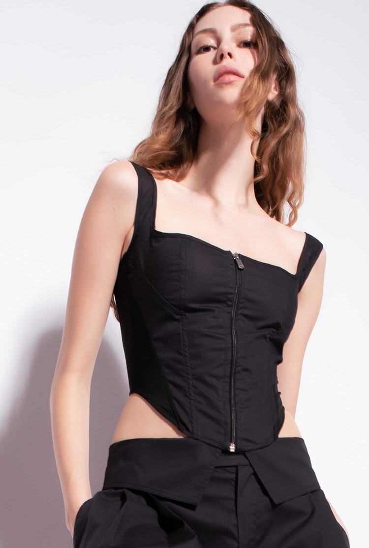 Black Women's Pinko Poplin Bustier Tanks | Ireland-75134869