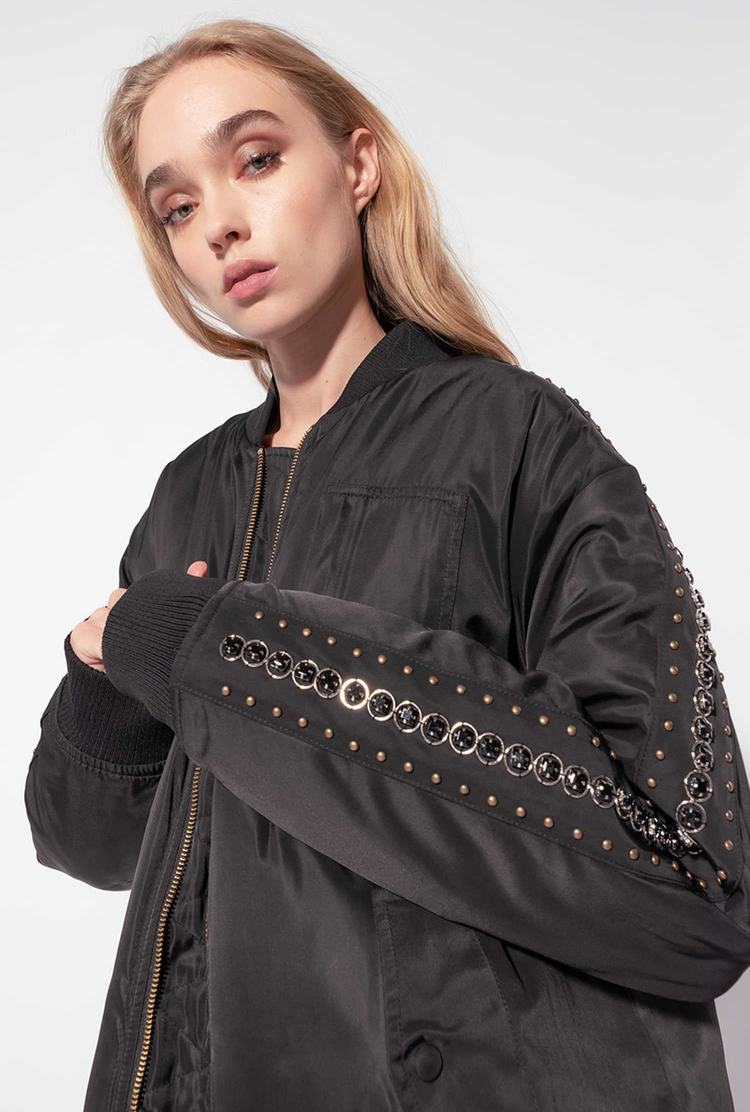 Black Women's Pinko Rhinestone Bomber Jackets | Ireland-07395619