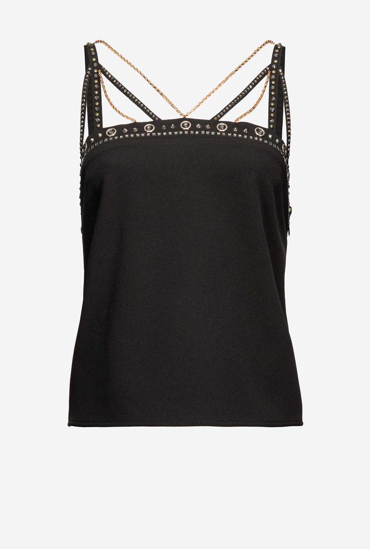 Black Women's Pinko Rhinestones And Jewel Chain Tanks | Ireland-06921389