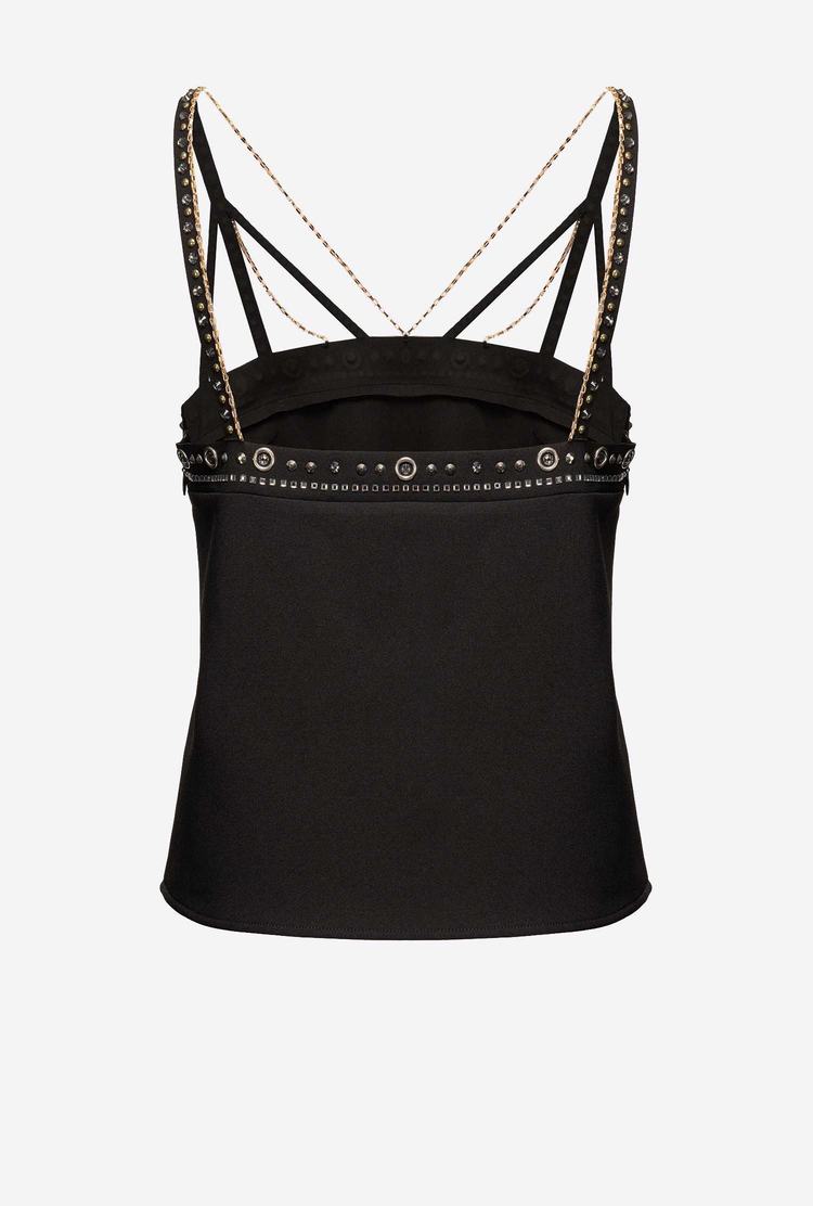 Black Women's Pinko Rhinestones And Jewel Chain Tanks | Ireland-06921389