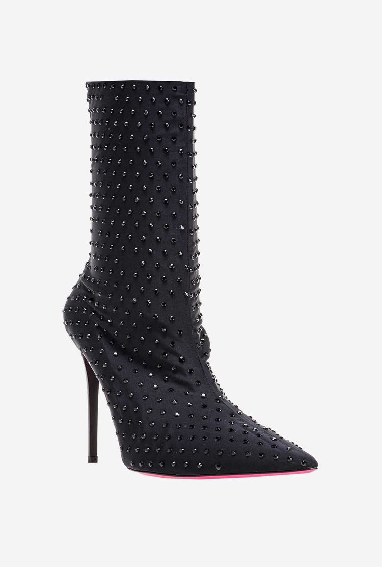 Black Women's Pinko Rhinestones Ankle Boots | Ireland-68194239