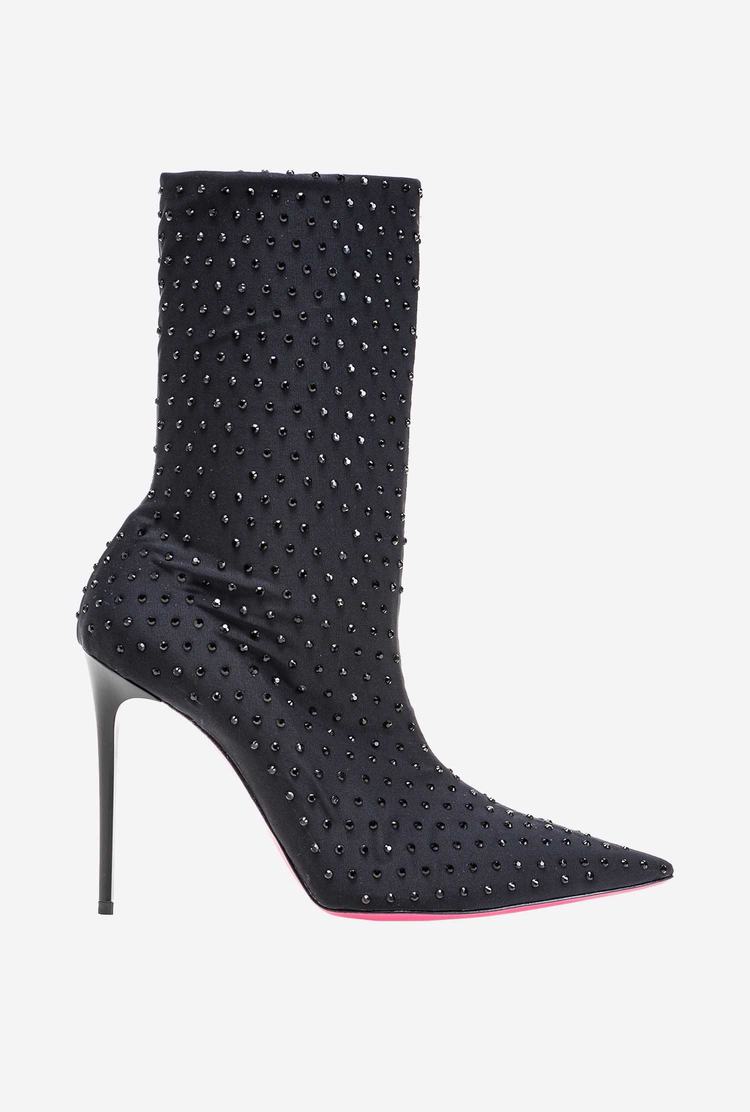 Black Women\'s Pinko Rhinestones Ankle Boots | Ireland-68194239