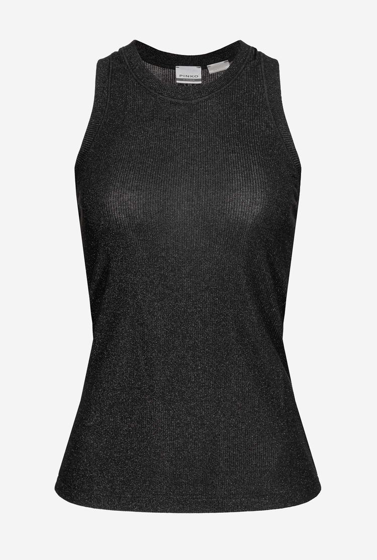 Black Women's Pinko Ribbed Lurex Vest | Ireland-10583279