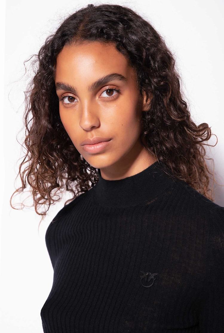 Black Women's Pinko Ribbed Mock-turtleneck Sweaters | Ireland-94257369