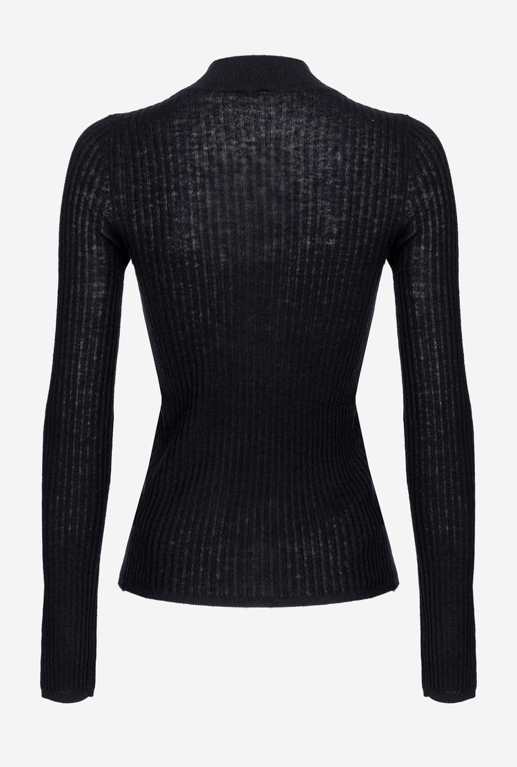 Black Women's Pinko Ribbed Mock-turtleneck Sweaters | Ireland-94257369