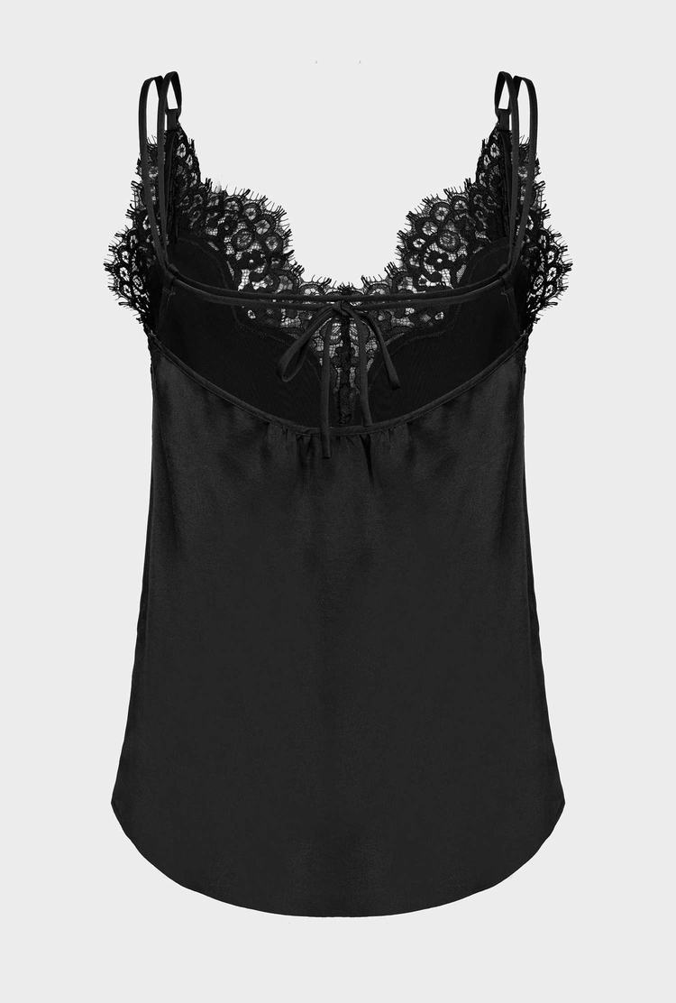 Black Women's Pinko Satin And Lace Tanks | Ireland-94315809