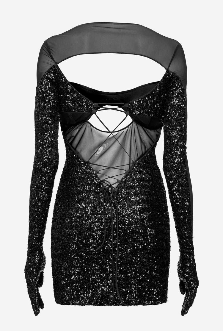 Black Women's Pinko Sequinned Tulle Mini Dress | Ireland-56179209