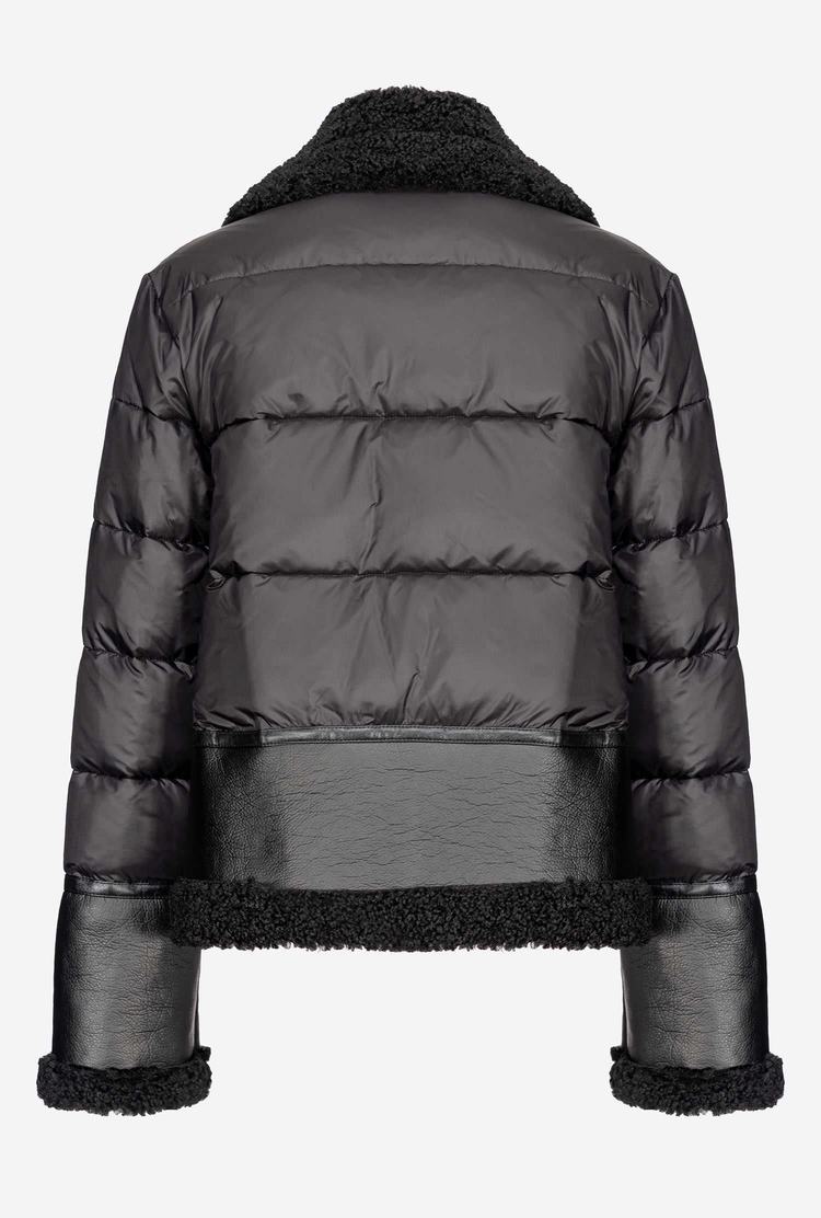 Black Women's Pinko Sheepskin-effect Faux Fur Detailing Down Jackets | Ireland-45680919