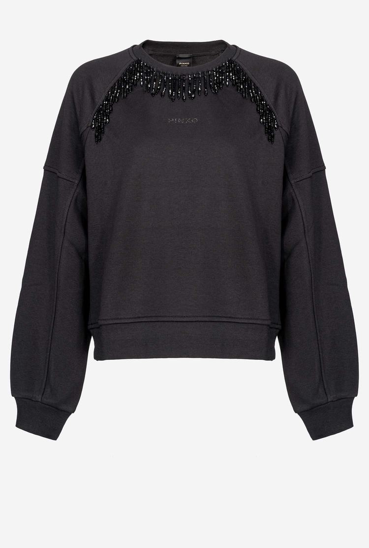 Black Women's Pinko Shiny Fringing Sweatshirt | Ireland-69184509