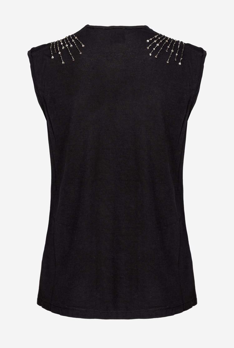 Black Women's Pinko Shiny Star Embroidery Tanks | Ireland-37218609