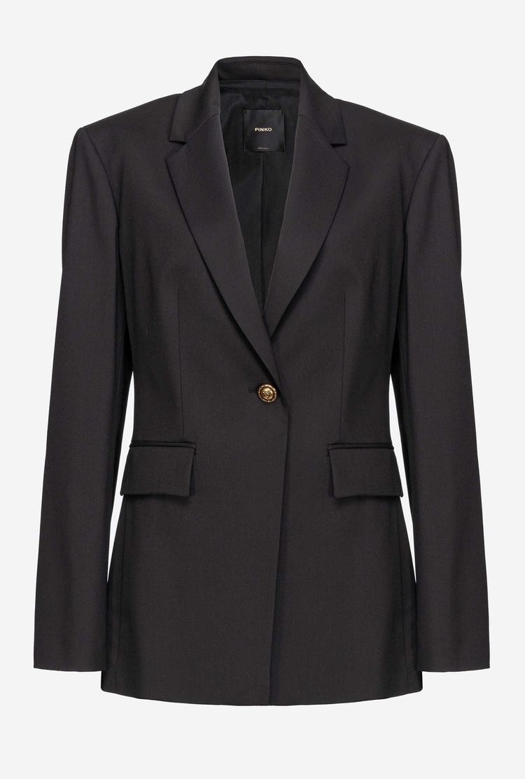 Black Women's Pinko Single-breasted Technical Wool Blazers | Ireland-37526909