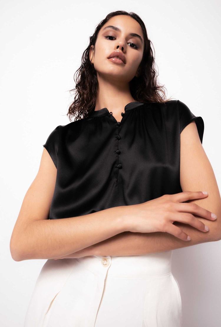 Black Women's Pinko Sleeveless Satin Shirts | Ireland-56127389