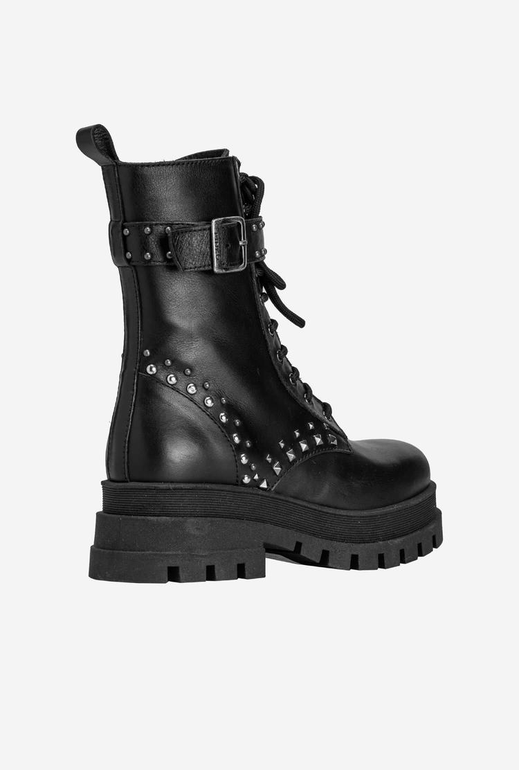 Black Women's Pinko Strap And Studs Combat Boots | Ireland-49521639