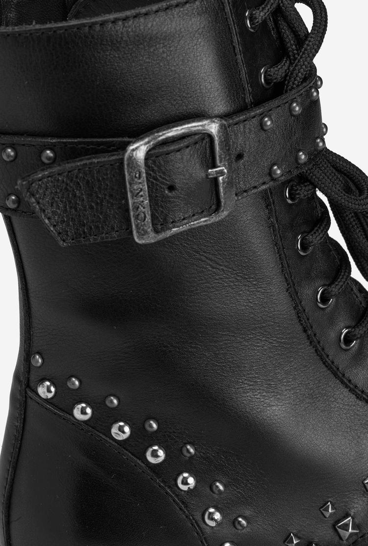 Black Women's Pinko Strap And Studs Combat Boots | Ireland-49521639