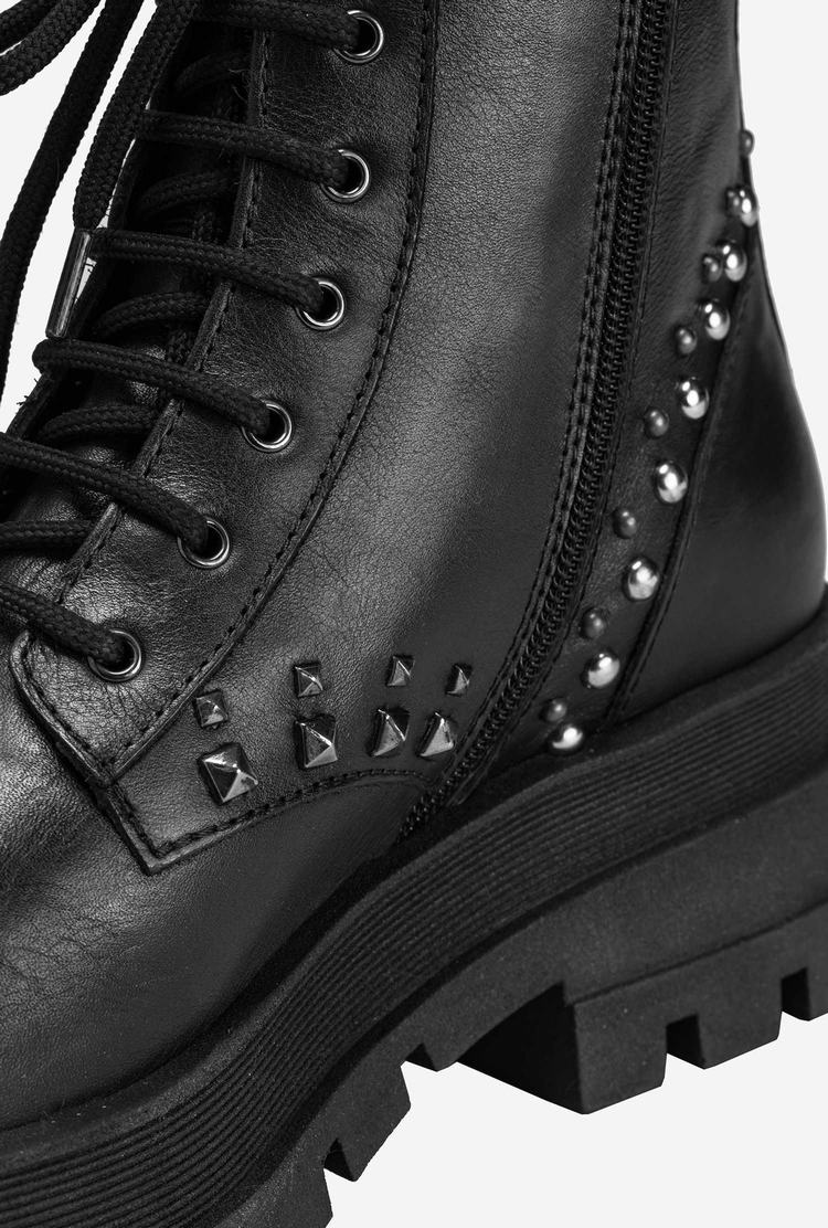 Black Women's Pinko Strap And Studs Combat Boots | Ireland-49521639