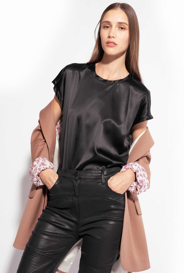 Black Women's Pinko Stretch Satin Shirts | Ireland-42786159