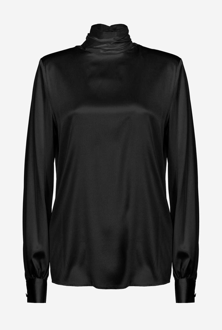 Black Women's Pinko Stretch Satin Turtleneck Shirts | Ireland-96250789