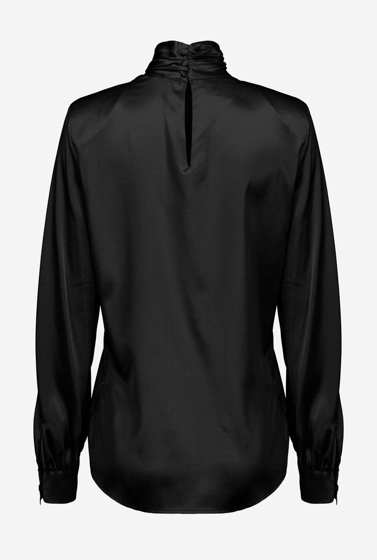 Black Women's Pinko Stretch Satin Turtleneck Shirts | Ireland-96250789