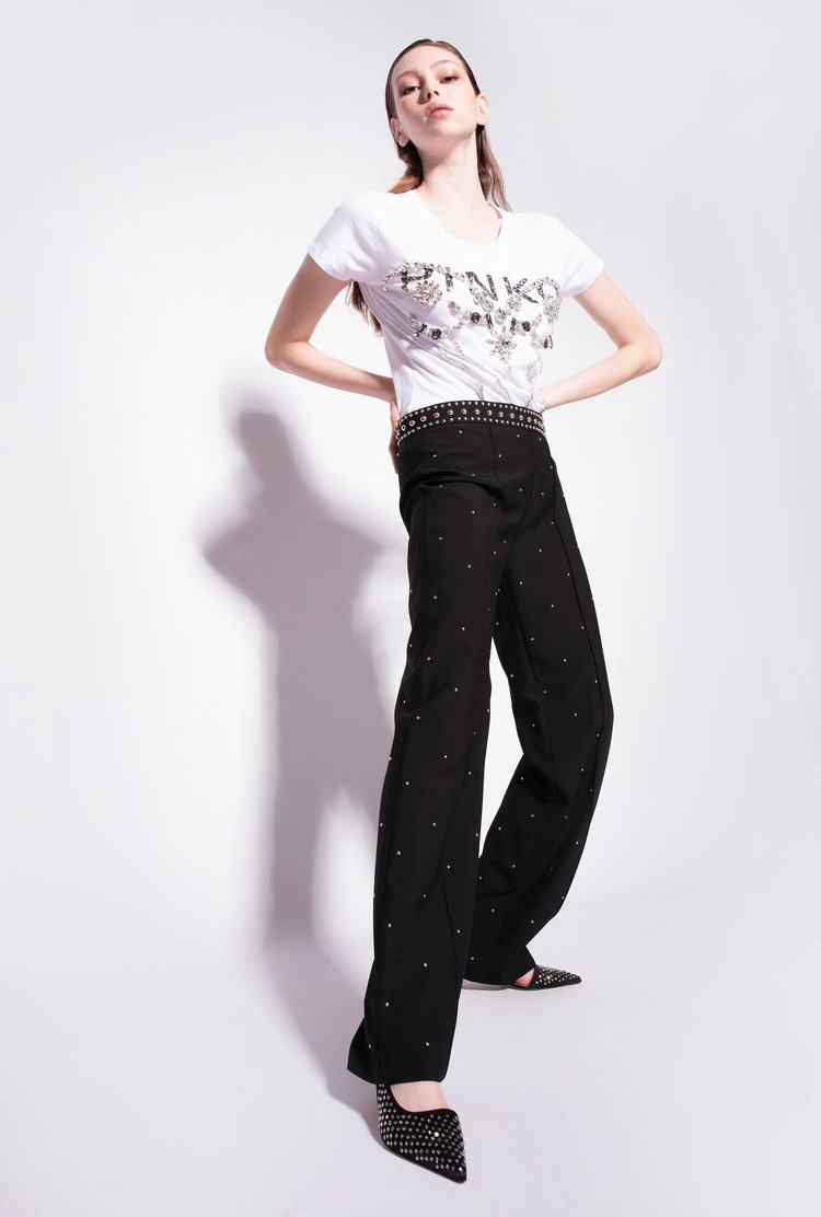 Black Women's Pinko Studded Straight-leg Pants | Ireland-14278369