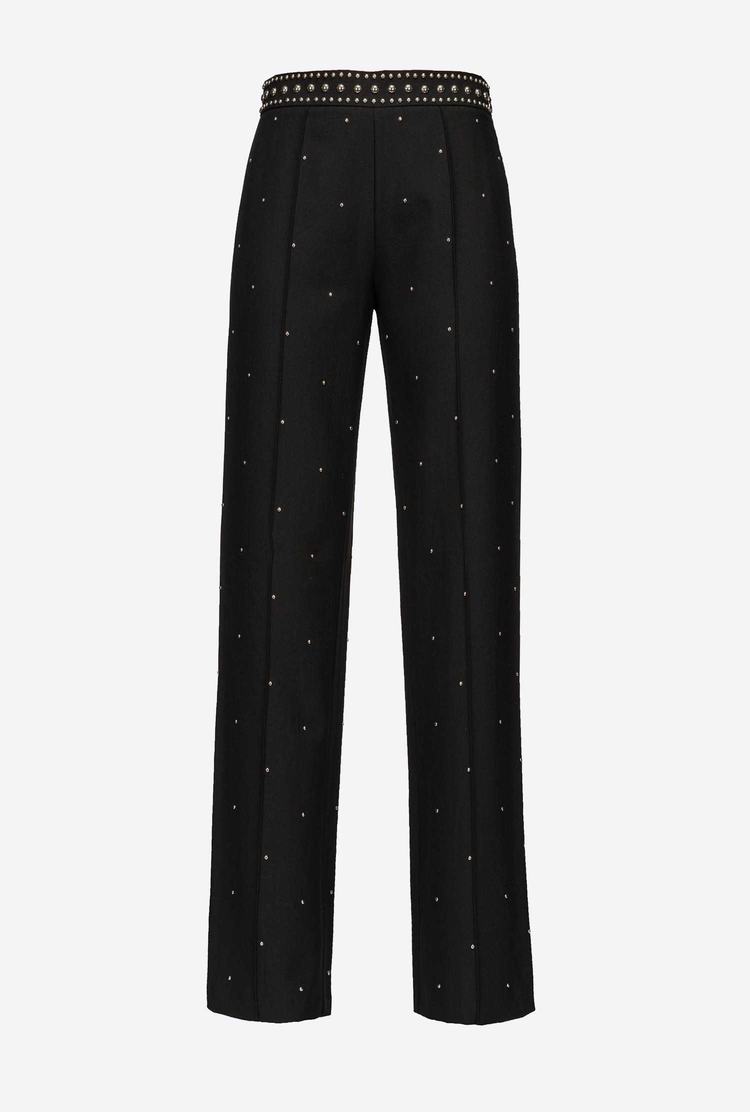 Black Women's Pinko Studded Straight-leg Pants | Ireland-14278369