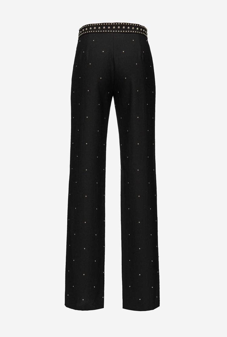 Black Women's Pinko Studded Straight-leg Pants | Ireland-14278369